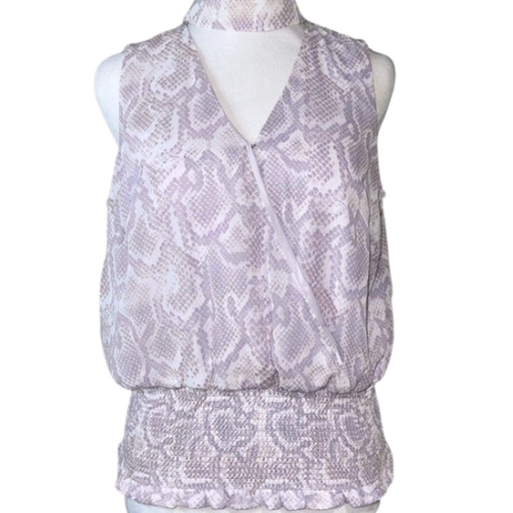 Whbm Lavender Python Print Choker Top With Smocke… - image 2